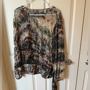 Chico’s Velvet Burnout Botanical Tunic Sz 3 (14-16) Mixed Media Top Whimsigoth